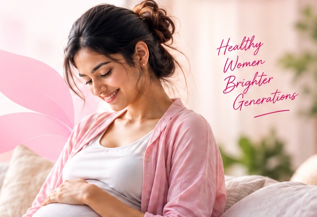 Smiling pregnant woman resting on a sofa