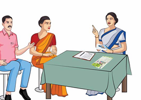 A couple meeting a health worker
