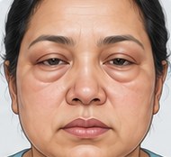 A woman's face with puffy eyelids and cheeks