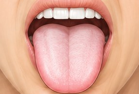 Tongue being checked for pallor