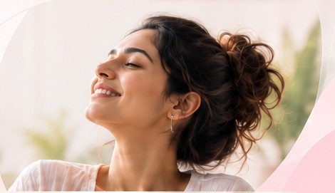 Woman smiling with eyes closed in the sun
